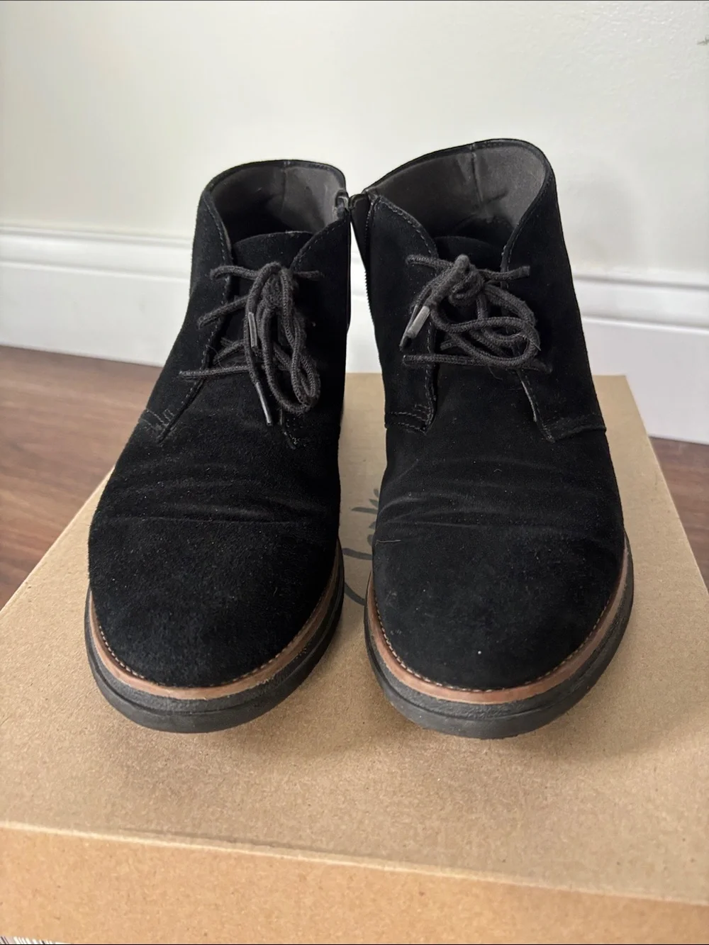Clarks Black Suede Lace-Up Ankle Booties